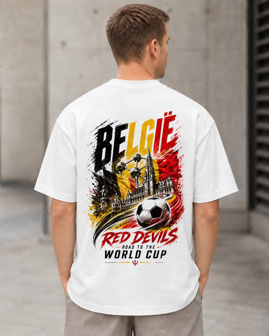 Belgien WM Shirt 2026 – Heavyweight Oversize Shirt Weiss, Rückenprint