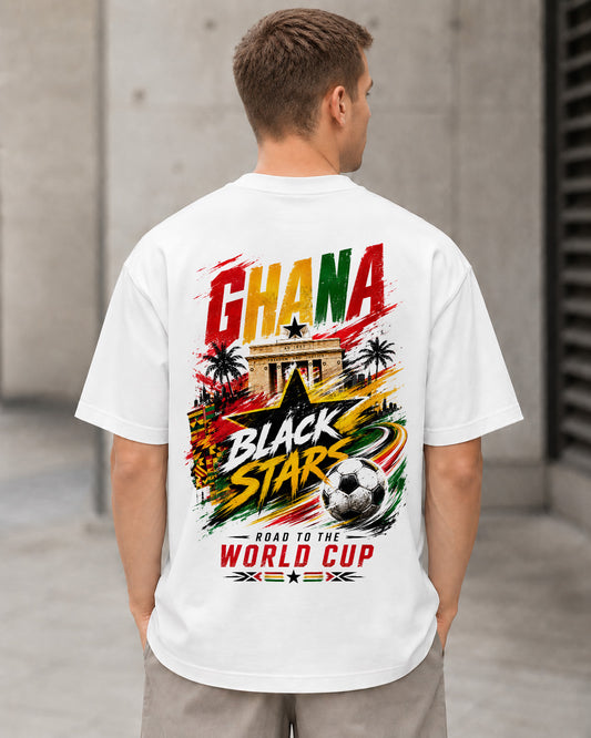 Ghana WM Shirt 2026 – Heavyweight Oversize Shirt Weiss, Rückenprint