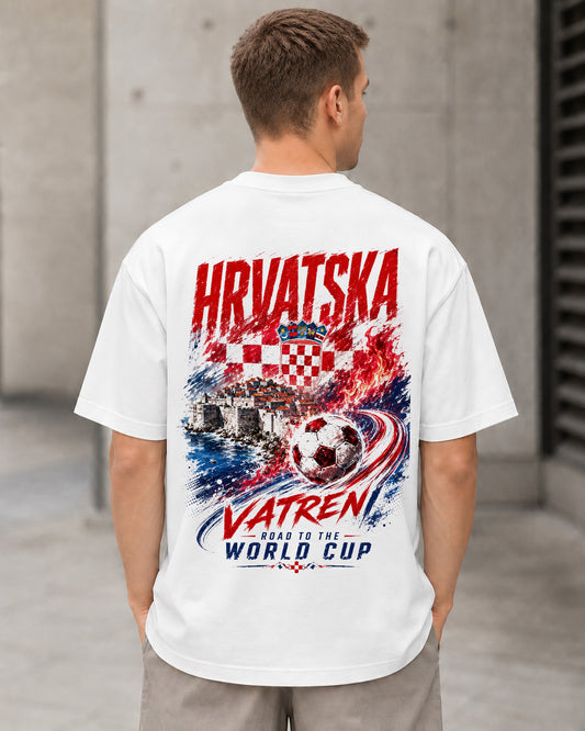 Kroatien WM Shirt 2026 – Heavyweight Oversize Shirt Weiss, Rückenprint