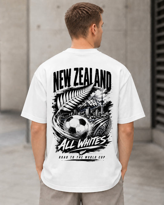 Neuseeland WM Shirt 2026 – Heavyweight Oversize Shirt Weiss, Rückenprint