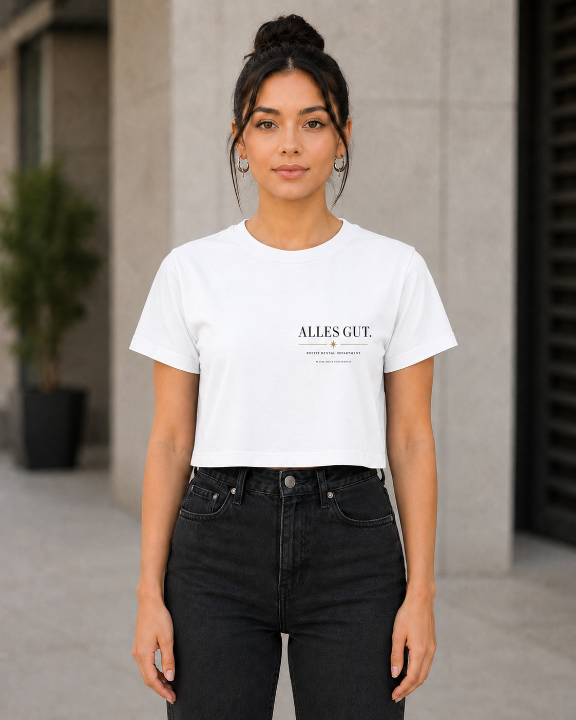 Alles Gut T-Shirt – Frauen Crop Shirt Weiss, Frontprint