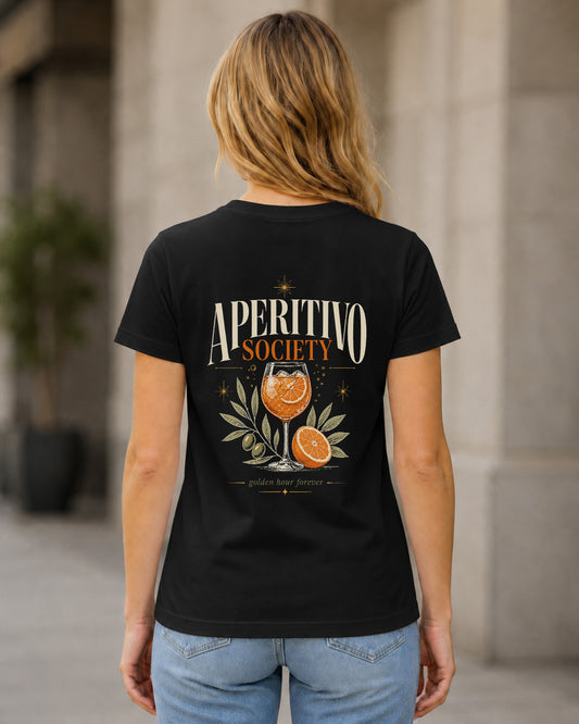 Aperitivo Society T-Shirt – Frauen Shirt Schwarz, Rückenprint