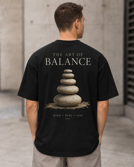 Art of Balance T-Shirt – Heavyweight Oversize Shirt Schwarz, Rückenprint