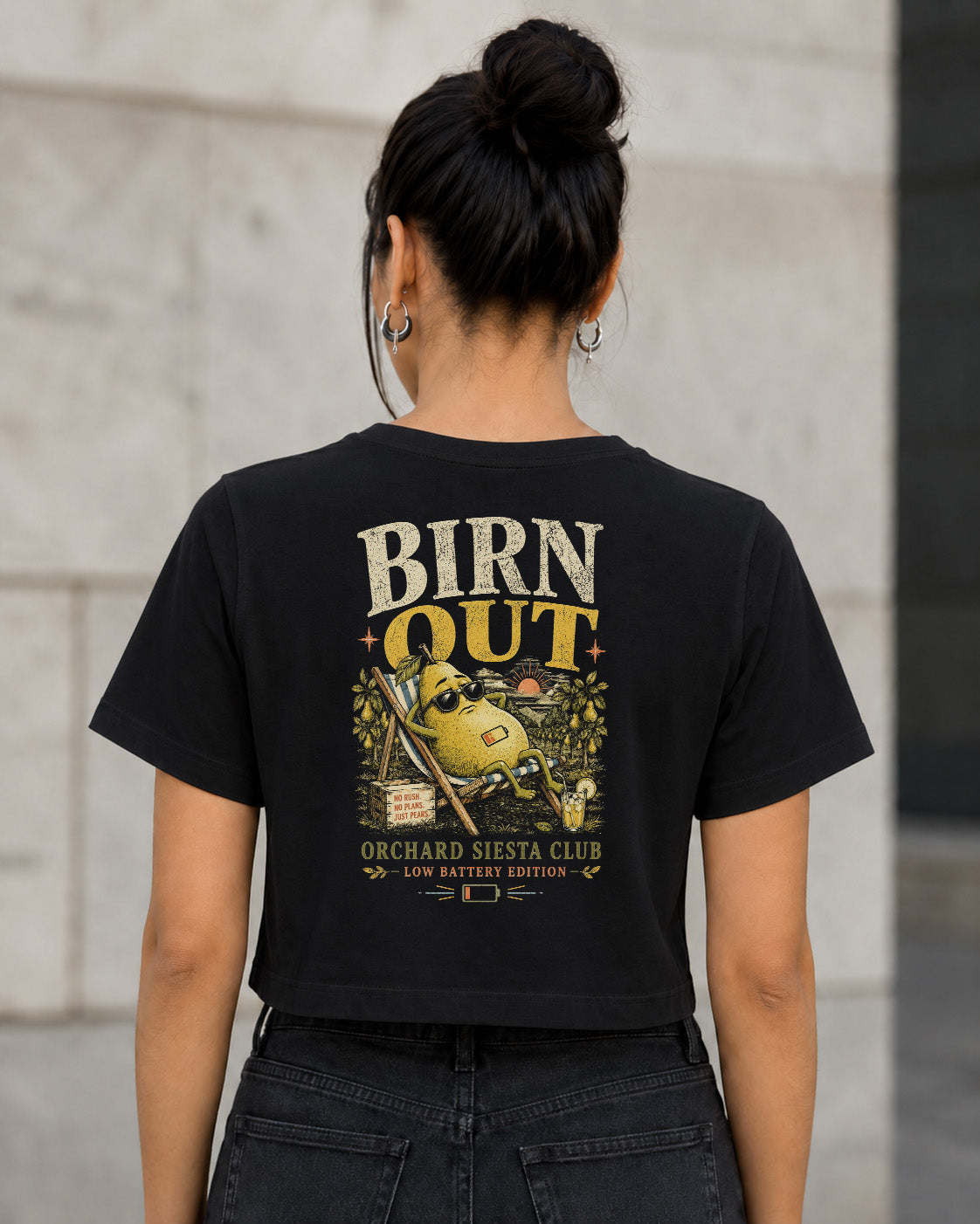 Birn Out T-Shirt – Frauen Crop Shirt Schwarz, Rückenprint