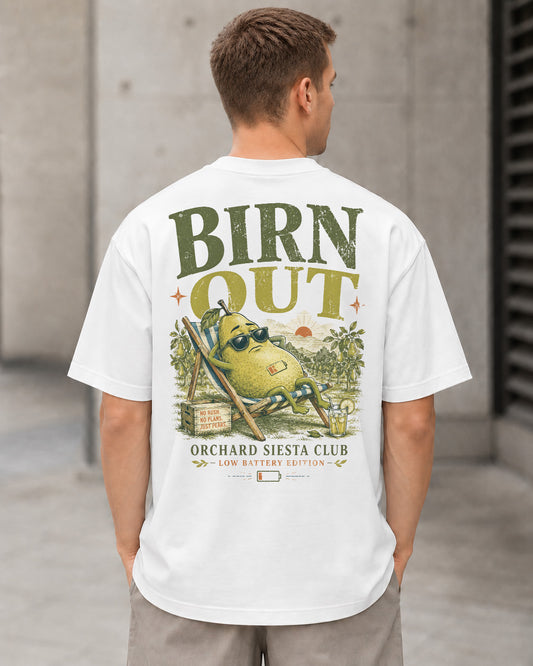 Birn Out T-Shirt – Heavyweight Oversize Shirt Weiss, Rückenprint