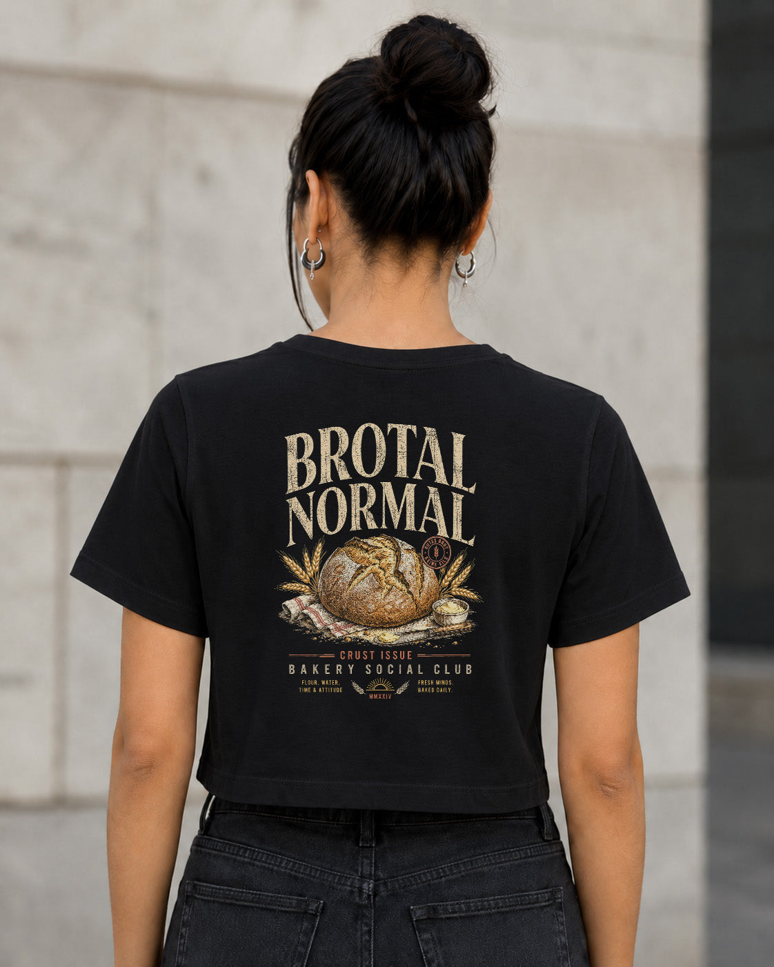 Brotal Normal T-Shirt – Frauen Crop Shirt Schwarz, Rückenprint