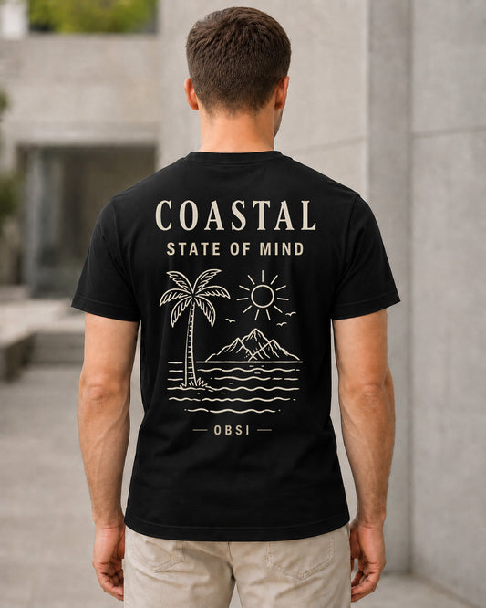 Coastal State of Mind T-Shirt – Bio-Baumwolle Shirt Schwarz, Rückenprint