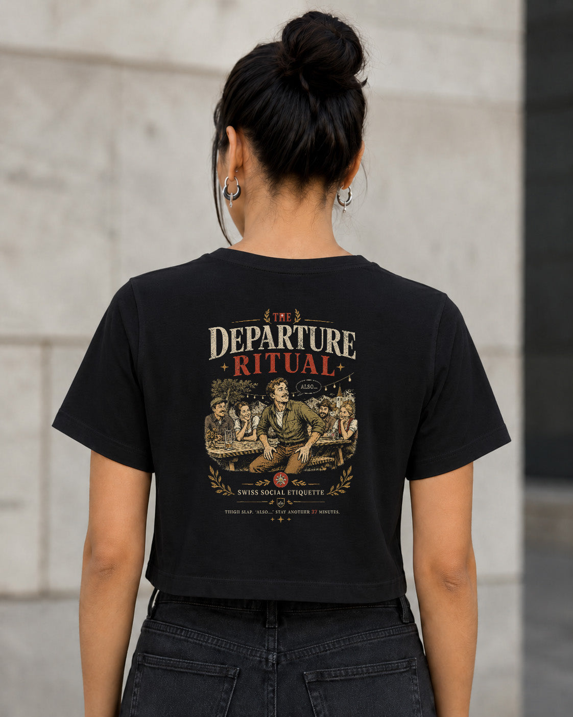 Departure Ritual T-Shirt – Frauen Crop Shirt Schwarz, Rückenprint