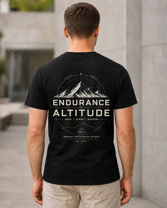 Endurance Altitude T-Shirt – Bio-Baumwolle Shirt Schwarz, Rückenprint