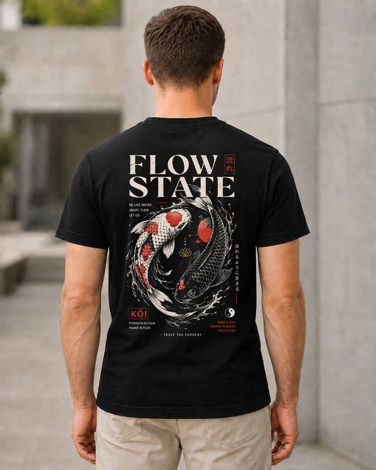 Flow State T-Shirt – Bio-Baumwolle Shirt Schwarz, Rückenprint