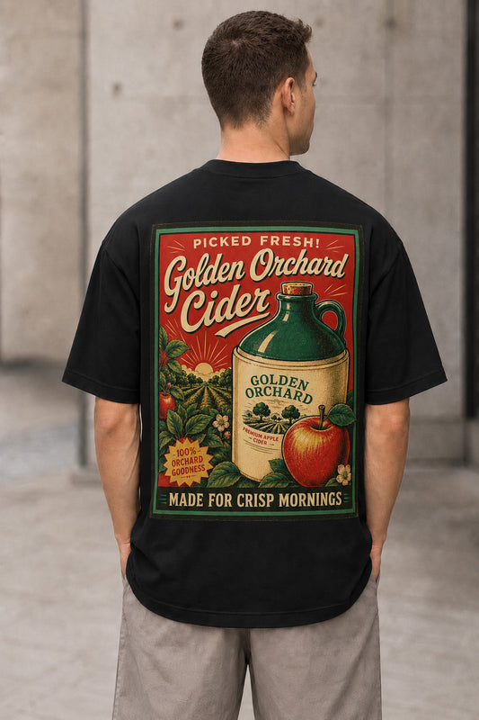 Golden Orchard Cider T-Shirt – Heavyweight Oversize Shirt Schwarz, Rückenprint