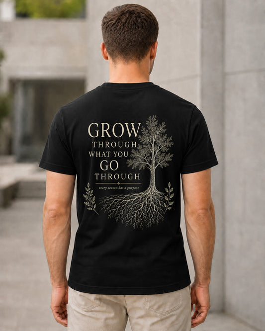 Grow Through T-Shirt – Bio-Baumwolle Shirt Schwarz, Rückenprint