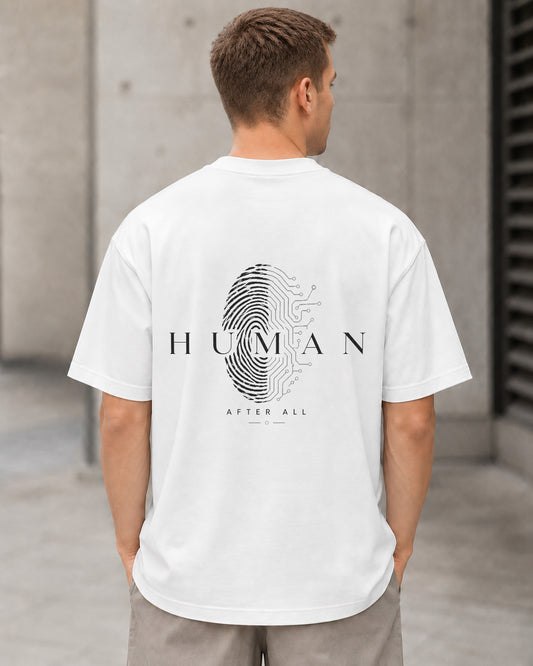 Human After All T-Shirt – Heavyweight Oversize Shirt Weiss, Rückenprint