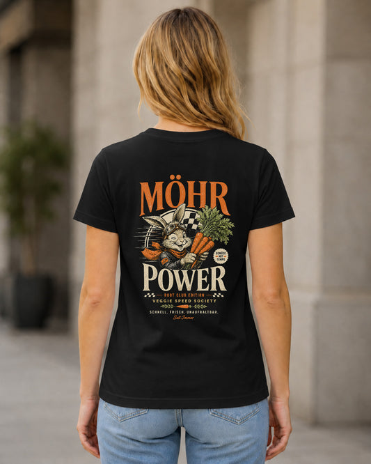 Möhr Power T-Shirt – Frauen Shirt Schwarz, Rückenprint
