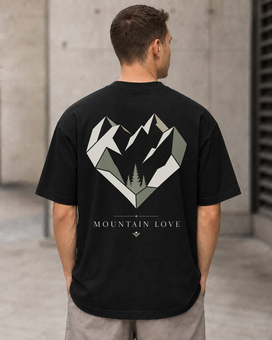 Mountain Love Peaks T-Shirt – Heavyweight Oversize Shirt Schwarz, Rückenprint