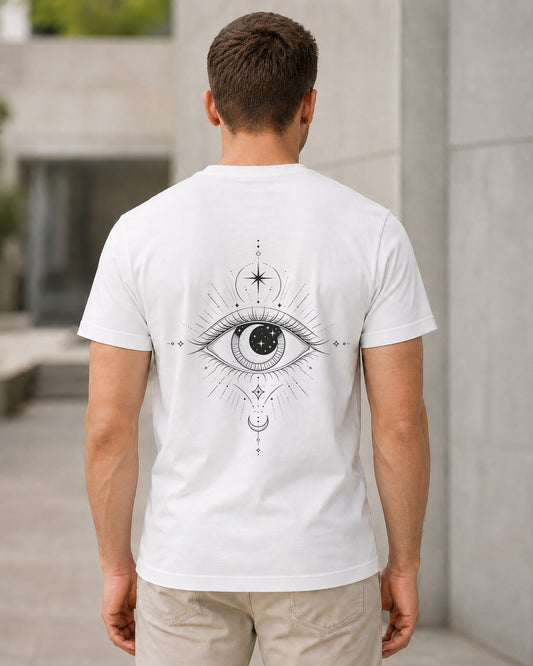 Mystic Eye T-Shirt – Bio-Baumwolle Shirt Weiss, Rückenprint