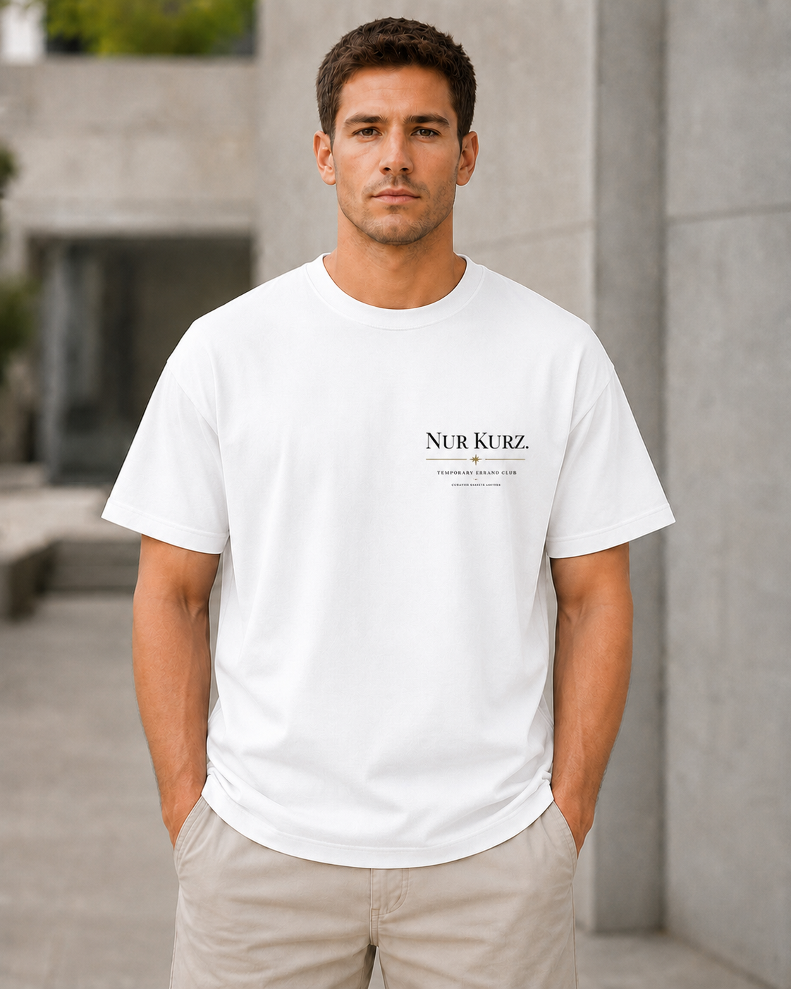 Nur Kurz T-Shirt – Heavyweight Oversize Shirt Weiss, Frontprint