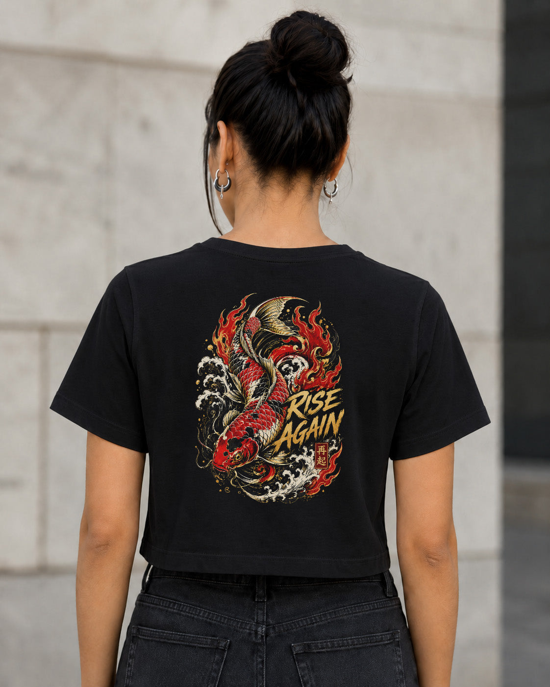 Rise Again T-Shirt – Frauen Crop Shirt Schwarz, Rückenprint