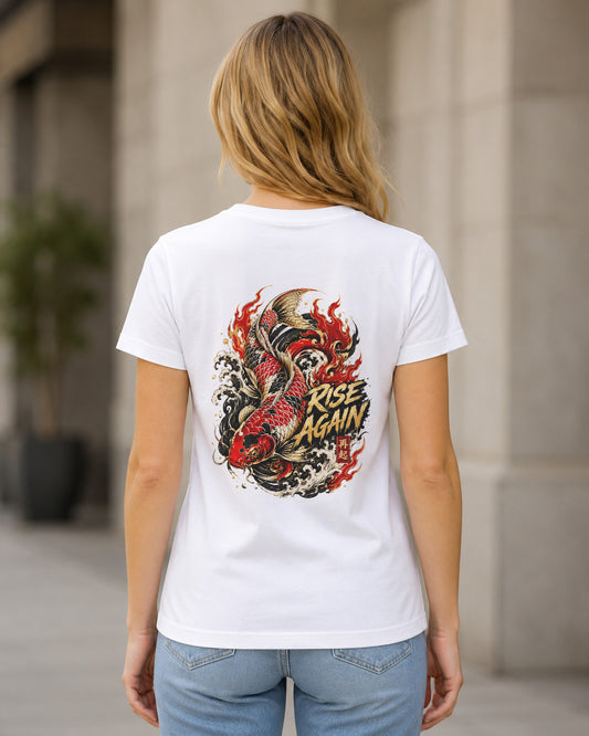 Rise Again T-Shirt – Frauen Shirt Weiss, Rückenprint