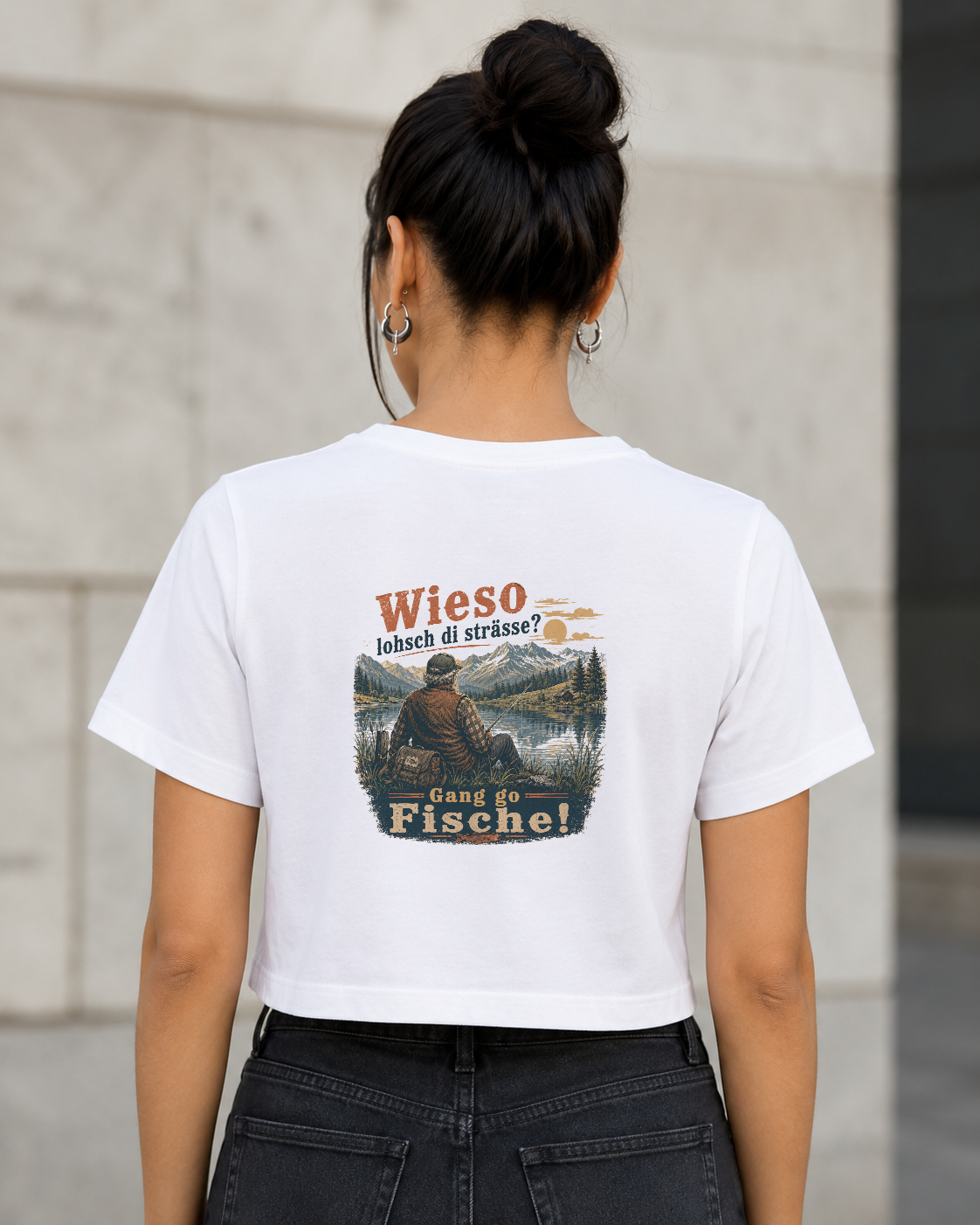 Gang go Fische – Frauen Crop Shirt Weiss (Rücken)