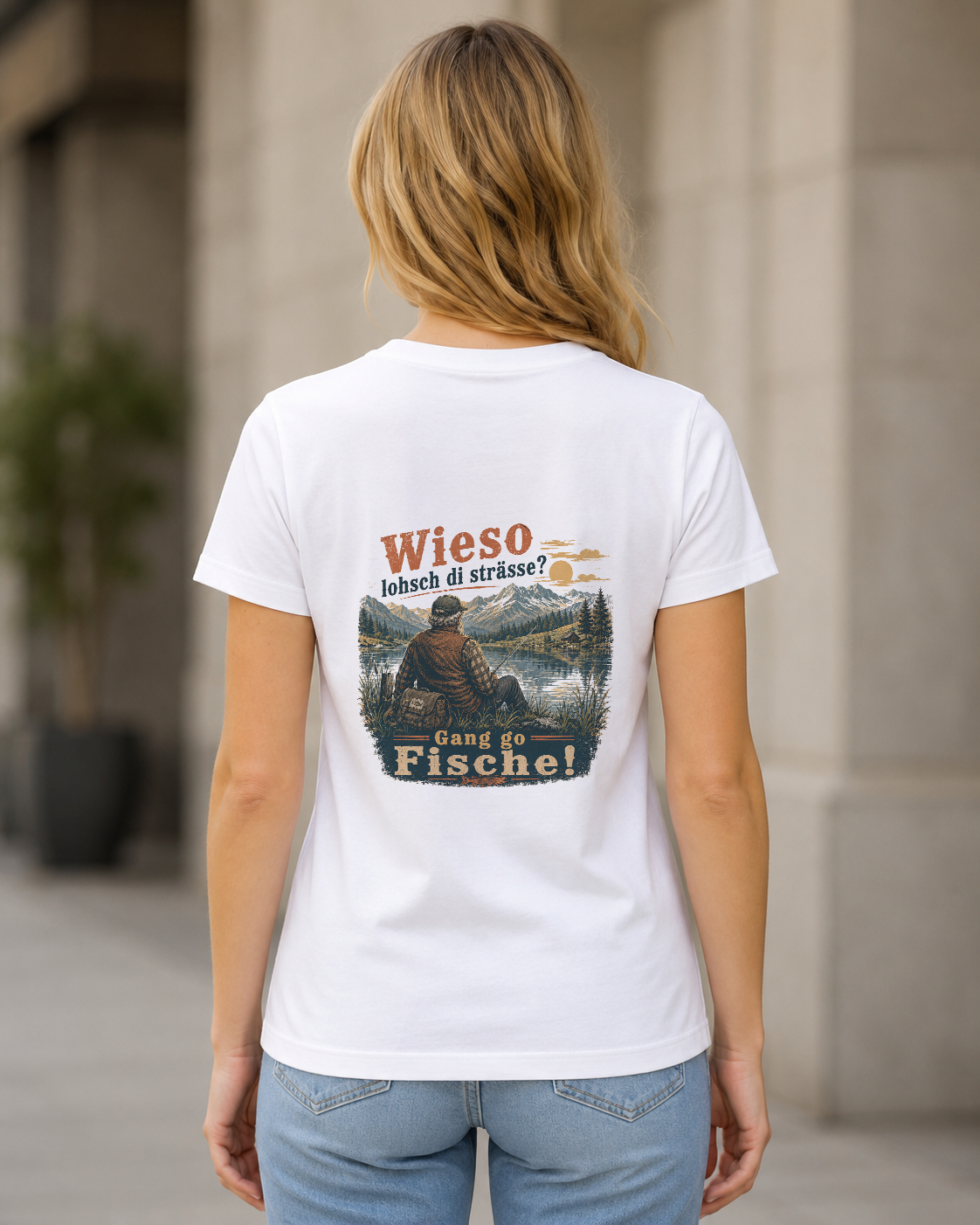 Gang go Fische – Frauen Shirt Weiss (Rücken)