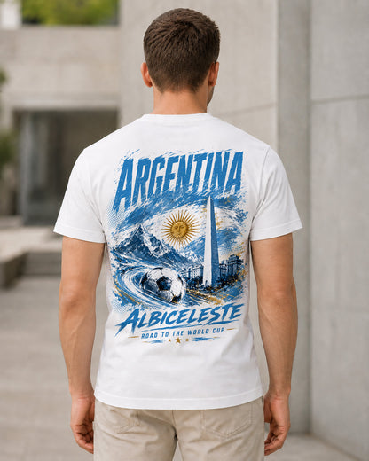 Argentinien WM Shirt 2026 – Bio-Baumwolle Shirt Weiss, Rückenprint