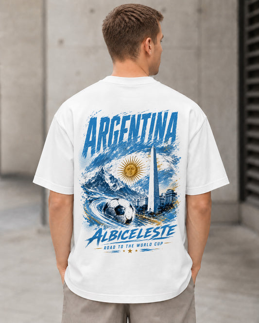 Argentinien WM Shirt 2026 – Heavyweight Oversize Shirt Weiss, Rückenprint