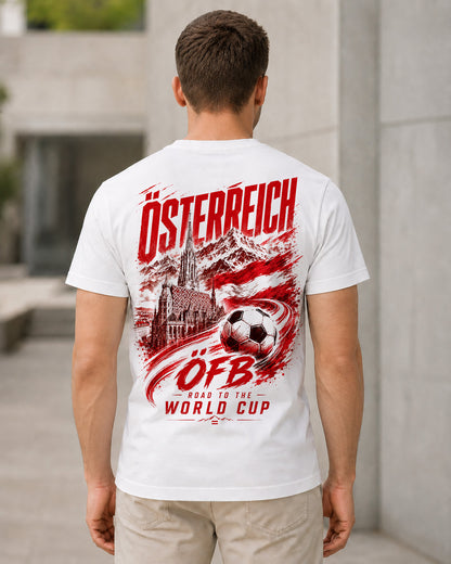 Österreich WM Shirt 2026 – Bio-Baumwolle Shirt Weiss, Rückenprint