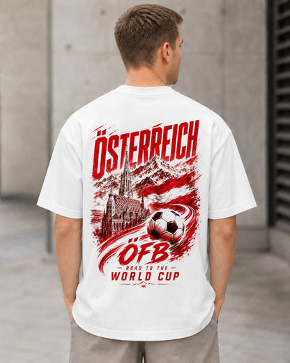 Österreich WM Shirt 2026 – Heavyweight Oversize Shirt Weiss, Rückenprint