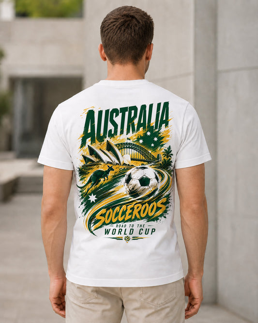 Australien WM Shirt 2026 – Bio-Baumwolle Shirt Weiss, Rückenprint