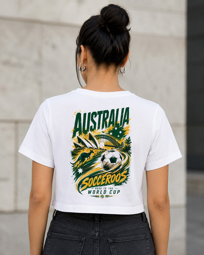 Australien WM Shirt 2026 – Frauen Crop Shirt Weiss, Rückenprint
