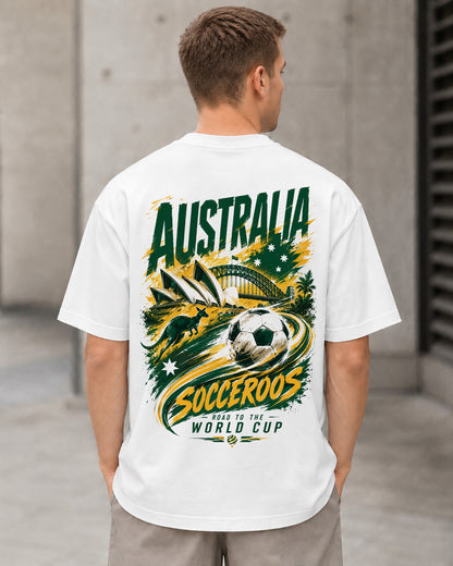 Australien WM Shirt 2026 – Heavyweight Oversize Shirt Weiss, Rückenprint