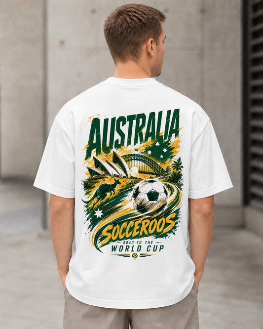 Australien WM Shirt 2026 – Heavyweight Oversize Shirt Weiss, Rückenprint
