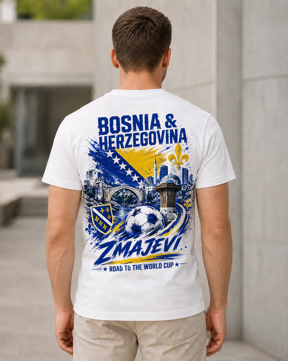Bosnien-Herzegowina WM Shirt 2026 – Bio-Baumwolle Shirt Weiss, Rückenprint