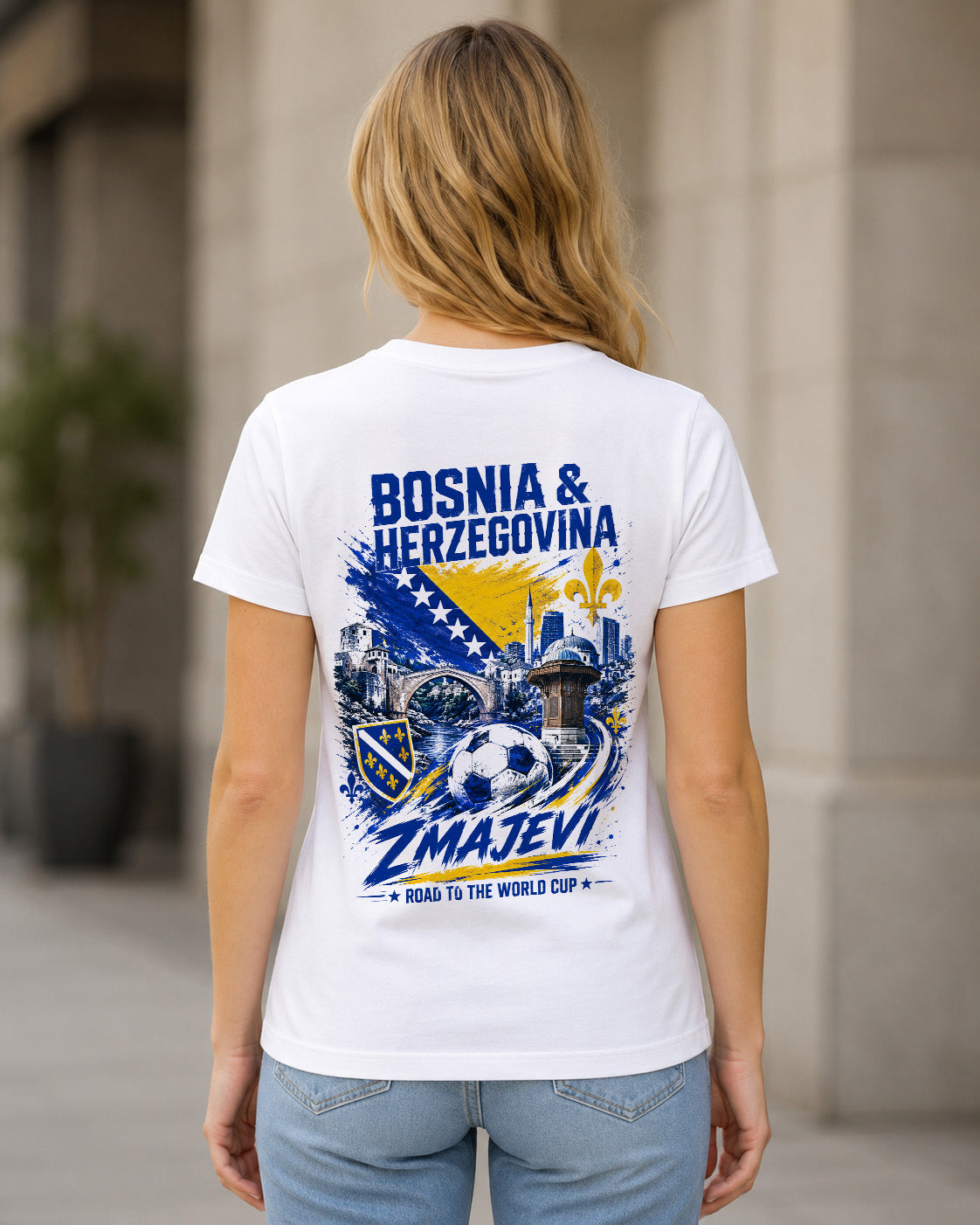 Bosnien-Herzegowina WM Shirt 2026 – Frauen Shirt Weiss, Rückenprint