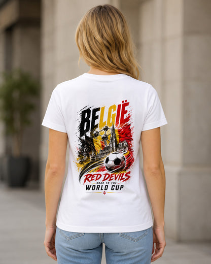 Belgien WM Shirt 2026 – Frauen Shirt Weiss, Rückenprint