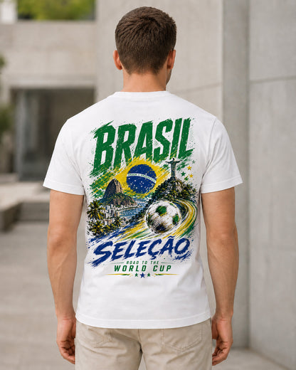 Brasilien WM Shirt 2026 – Bio-Baumwolle Shirt Weiss, Rückenprint