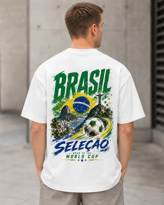 Brasilien WM Shirt 2026 – Heavyweight Oversize Shirt Weiss, Rückenprint