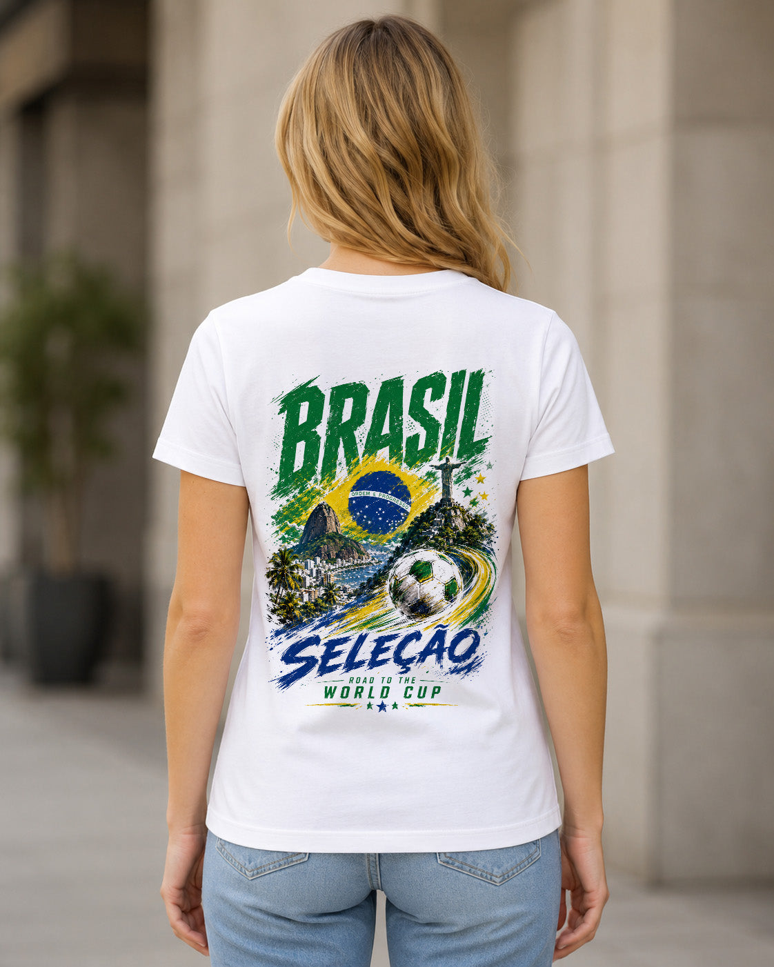 Brasilien WM Shirt 2026 – Frauen Shirt Weiss, Rückenprint