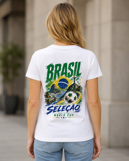 Brasilien WM Shirt 2026 – Frauen Shirt Weiss, Rückenprint