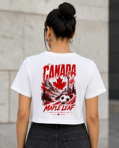 Kanada WM Shirt 2026 – Frauen Crop Shirt Weiss, Rückenprint