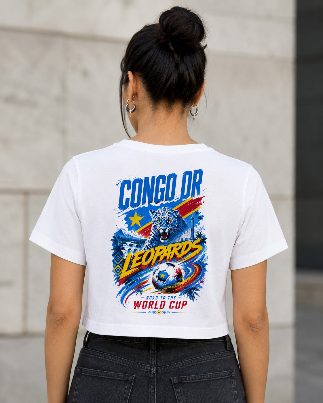 DR Kongo WM Shirt 2026 – Frauen Crop Shirt Weiss, Rückenprint