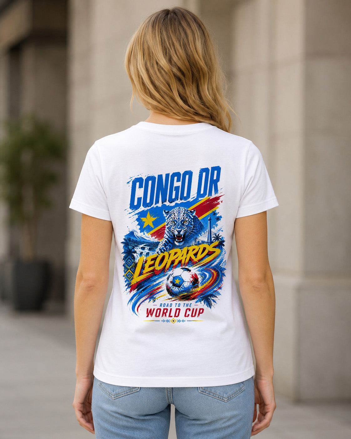 DR Kongo WM Shirt 2026 – Frauen Shirt Weiss, Rückenprint