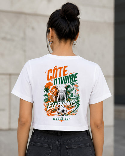 Elfenbeinküste WM Shirt 2026 – Frauen Crop Shirt Weiss, Rückenprint