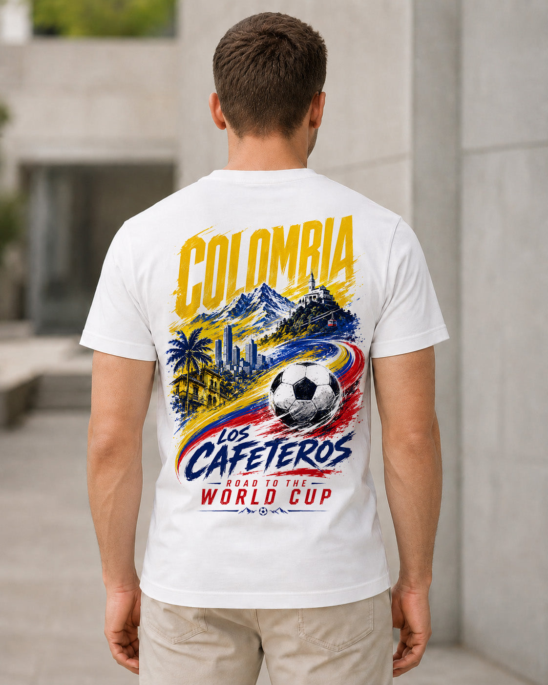 Kolumbien WM Shirt 2026 – Bio-Baumwolle Shirt Weiss, Rückenprint
