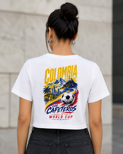 Kolumbien WM Shirt 2026 – Frauen Crop Shirt Weiss, Rückenprint