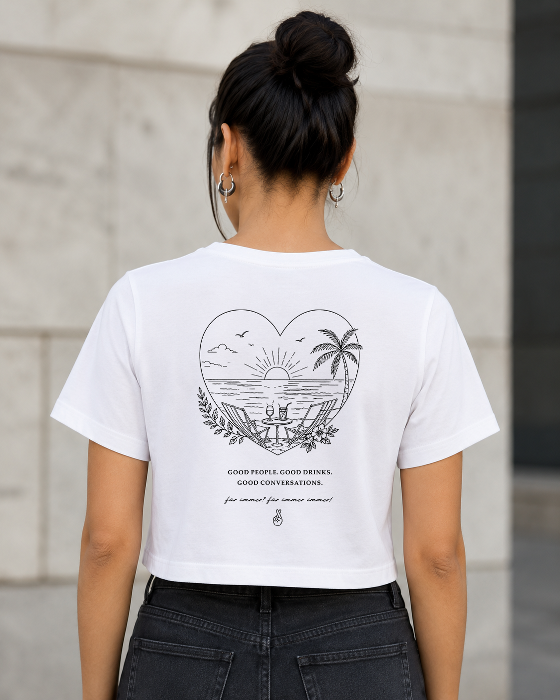 Good People T-Shirt – Frauen Crop Shirt Weiss, Rückenprint