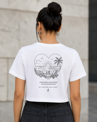 Good People T-Shirt – Frauen Crop Shirt Weiss, Rückenprint