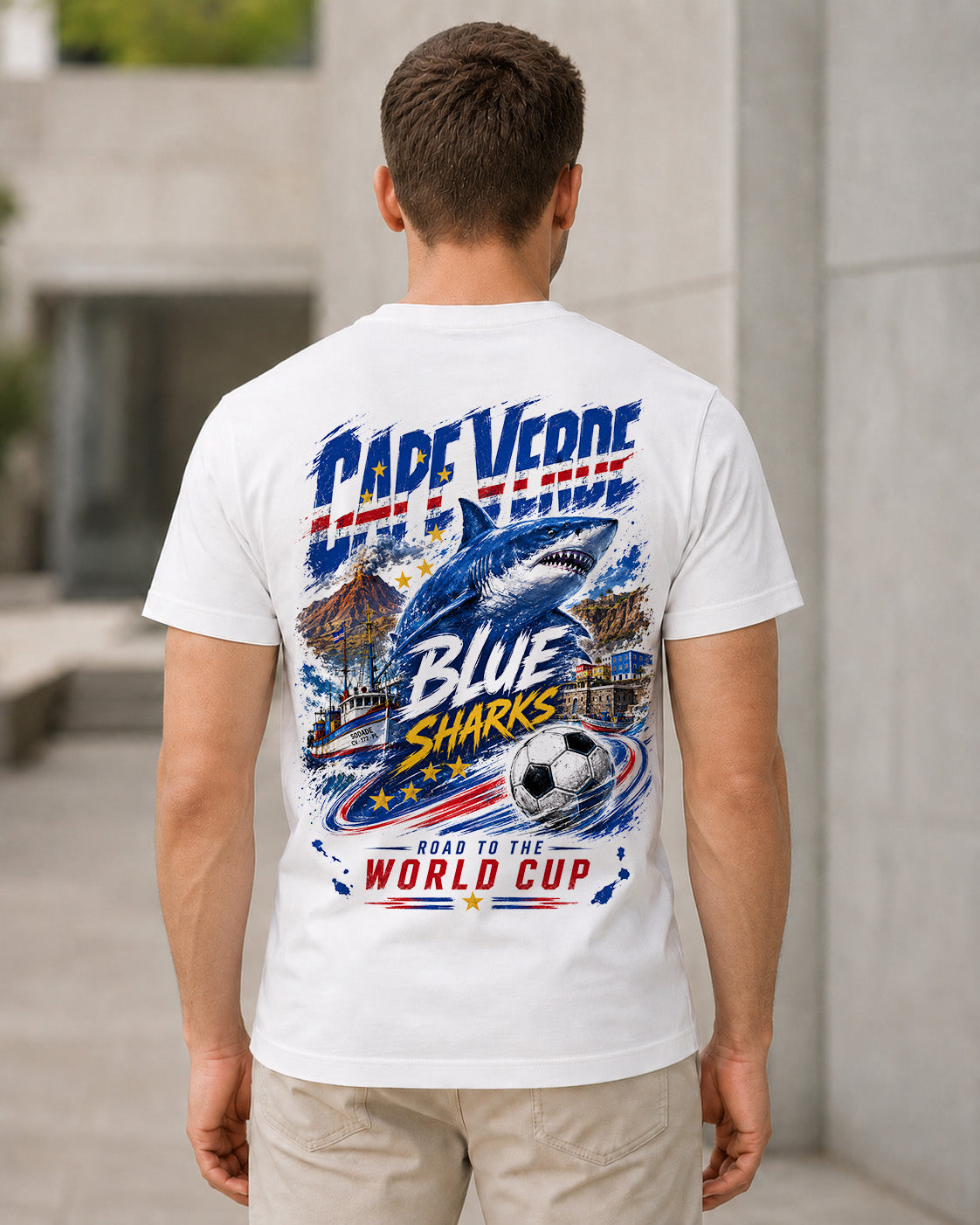 Kap Verde WM Shirt 2026 – Bio-Baumwolle Shirt Weiss, Rückenprint