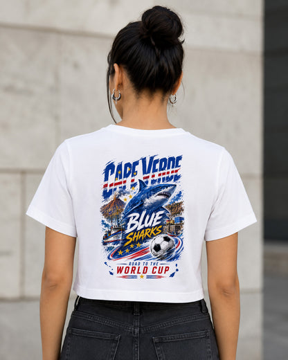 Kap Verde WM Shirt 2026 – Frauen Crop Shirt Weiss, Rückenprint